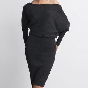 Reiss - Lara Off-The-Shoulder Midi-Dress - XS Charcoal